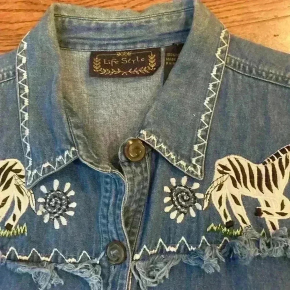 Vintage 90's Y2K Denim Vest Embroidered Safari Animals Size XL Made in India - Picture 7 of 10
